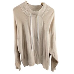 Varley Womens Maceo 100% Cotton Sweater sz M Tan Pullover Drawstring Mock Neck
